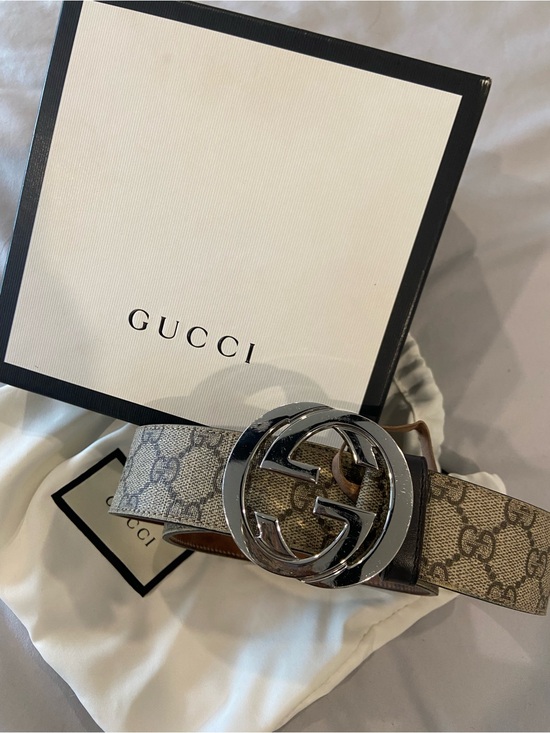 Gucci Accessories - Gucci Authentic Beige GG Monogram Canvas Belt with Silver Double-G Buckle